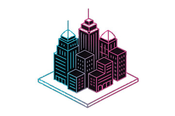Fototapeta premium City skyline illustration featuring modern buildings in a minimalist design with vibrant colors and geometric shapes