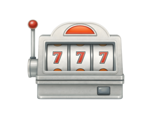 A slot machine with lucky sevens is isolated on transparent background
