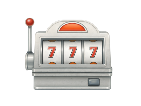 A slot machine with lucky sevens is isolated on transparent background