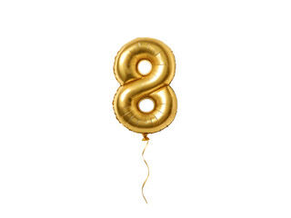 Golden number eight balloon isolated on transparent background