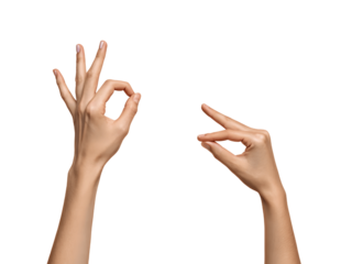 Two hands make the ok and pinch gestures isolated on transparent background