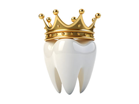 A tooth with a gold crown isolated on transparent background - Powered by Adobe