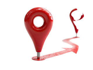 Red map pin on a path