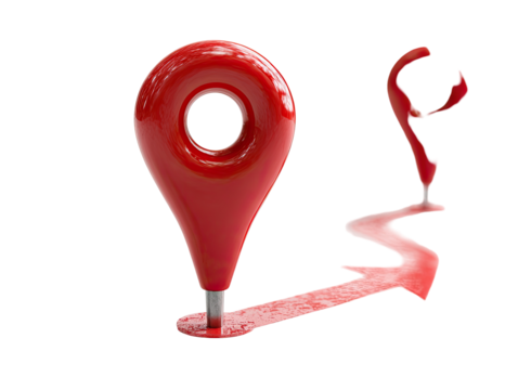 Red map pin on a path