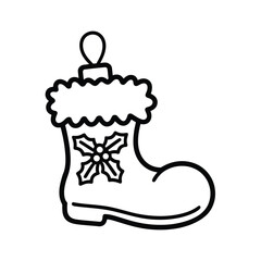 Christmas boot ornament outline with holly and fur trim