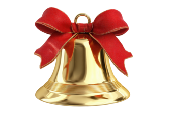 Golden bell with a red ribbon bow.  3D rendering