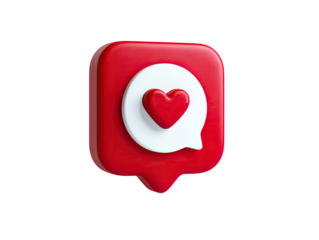 Red square icon with a speech bubble and heart