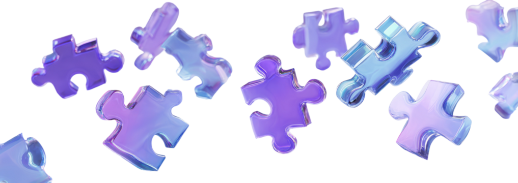 Scattered purple-toned puzzle pieces