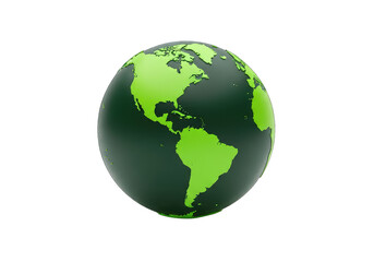 Obraz premium Green Earth Globe 3D Rendering, North and South America on Transparent Background