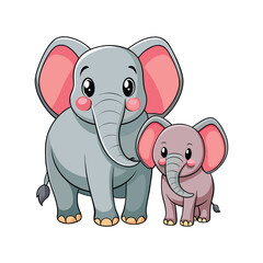 Obraz premium Adorable cartoon baby elephant and mother elephant together cute african wildlife family art