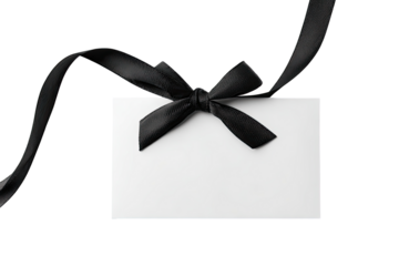 Blank white card with black ribbon
