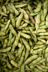 fresh green edamame beans in the market