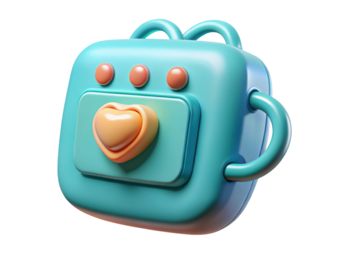 Cute blue toy with a heart button whimsical design playful aesthetic childrens illustration render cheerful artwork3d illustration isolated on transparent background - Powered by Adobe