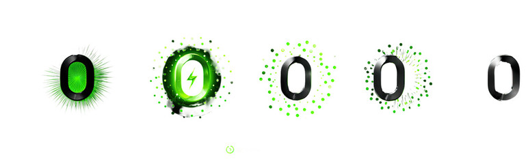 Four green and black pixelated circles