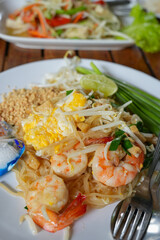 Pad thai, Stir fried noodle with shrimp, Famous thai food menu. 