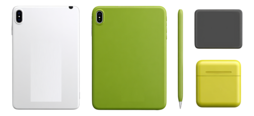 Bright Green Office Supplies on Transparent Background for Design Use