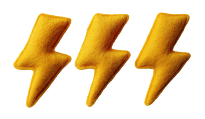 Three stylized, fuzzy, yellow lightning bolts