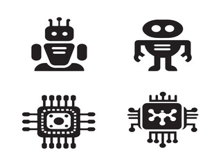 Creative artificial intelligence icons set for technology