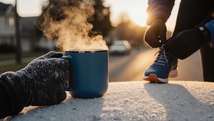 Preparing for a first frost morning coffee run at sunrise.