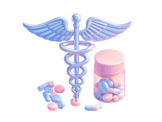 3D illustration of a medical symbol with pills