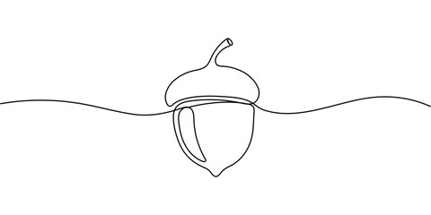 One line art acorn. Single line art. Autumn theme background Editable stroke © Vasyl Yurlov