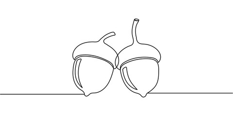 One line art acorn. Single line art. Autumn theme background Editable stroke © Vasyl Yurlov
