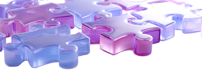 Abstract image of overlapping puzzle pieces in shades of purple and blue