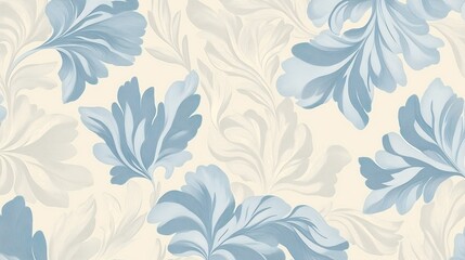 Floral Wallpaper with Blue and Cream Colors