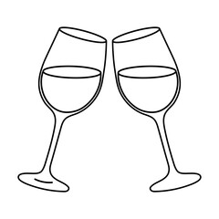 Continuous one line drawing of cheers two glasses with champagne. Romantic toast concept Editable stroke