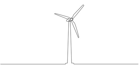Wind farm turbine alternative energy at the sea continuous one line drawing. Renewable source energy concept vector illustration in doodle style. Editable stroke © Vasyl Yurlov