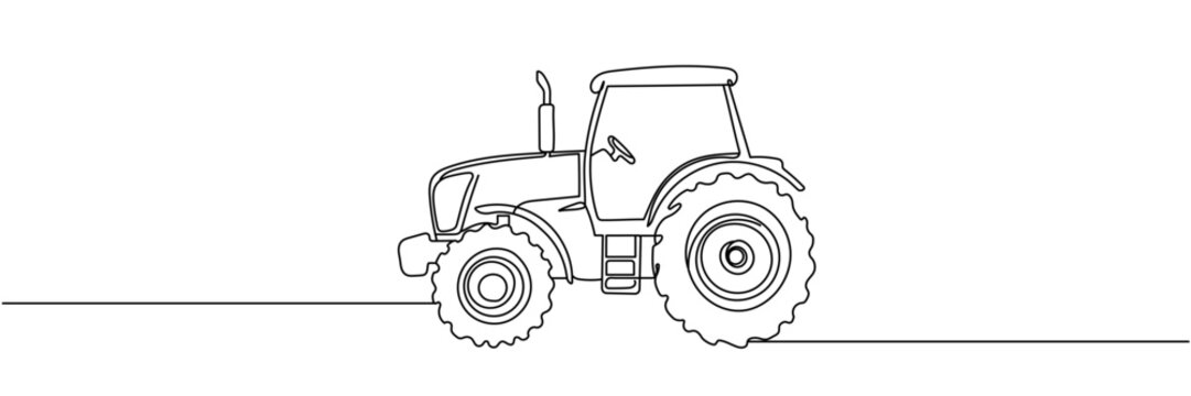 Continuous one line drawing of farmer's tractor. classic tractor outline vector illustration. harvest and farming concept. Editable stroke.