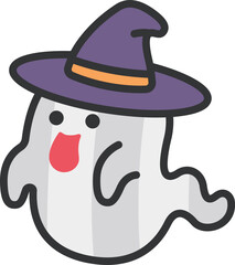 帽子をかぶった、おばけのキャラクターのアイコン（線画カラー）のイラスト