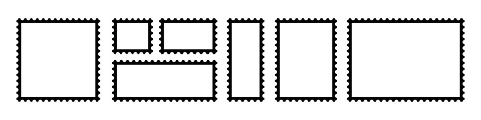 Set of blank postage stamp template. Postage stamp or Mockup postage stamps set for mail envelope.