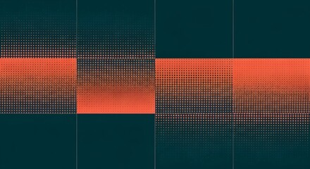 Photo of abstract digital pattern with orange squares and dark teal background, representing data flow or technology
