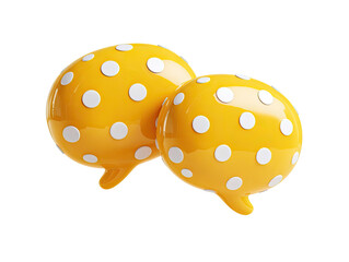 Two cartoonish yellow speech bubbles with white polka dots