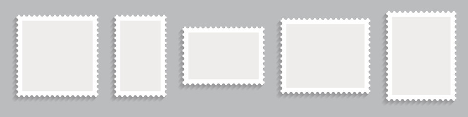 Set of blank postage stamp template. Postage stamp or Mockup postage stamps set for mail envelope.