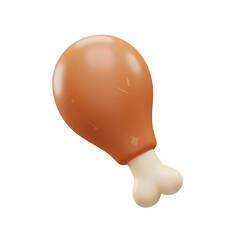 Cartoon Style Fried Chicken Leg on Transparent Background Isolated