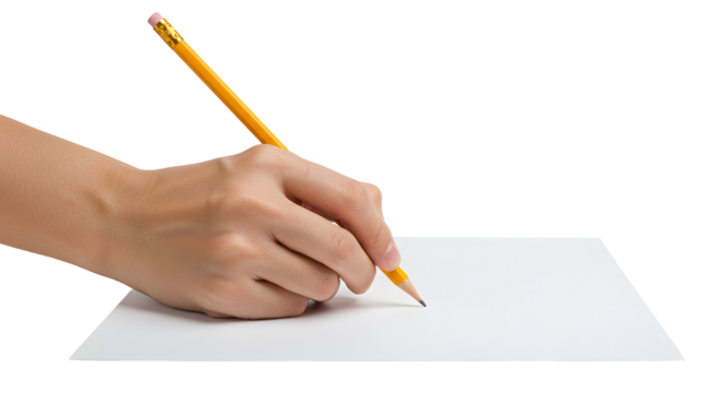 Hand writing on white paper with yellow pencil on black