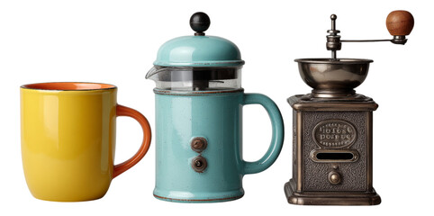 Colorful Coffee Objects on Isolated Transparent Background