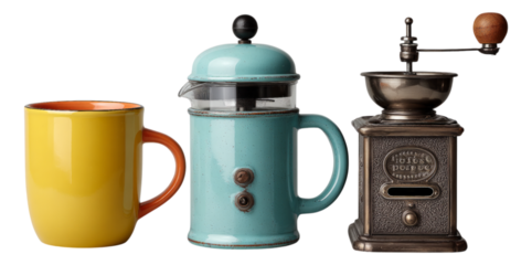 Colorful Coffee Objects on Isolated Transparent Background