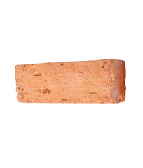 Top view of one cracked old red or orange brick isolated on white background with clipping path
