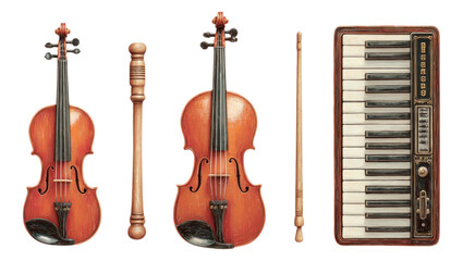 Fototapeta premium Detailed Illustration of Vintage Musical Instruments on Transparent Background