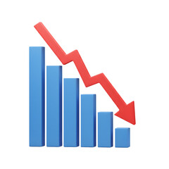 Downward Trending Bar Graph with Red Arrow Indicating Economic Decline