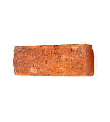 Top view of one cracked old red or orange brick isolated with clipping path in png file format