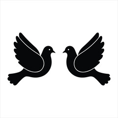 Two stylized black doves in flight symbolizing peace love and freedom with spread wings