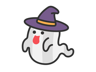 帽子をかぶった、おばけのキャラクターのアイコン（線画カラー）のイラスト