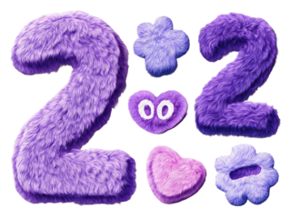 Fluffy purple 2022 numbers with decorative elements
