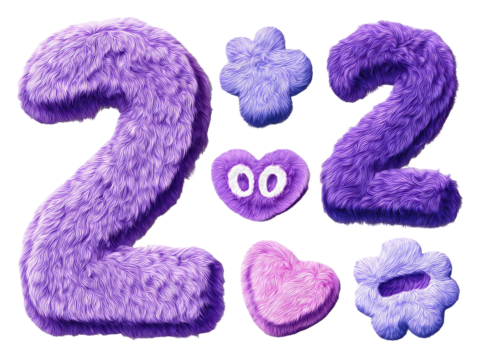Fluffy purple 2022 numbers with decorative elements