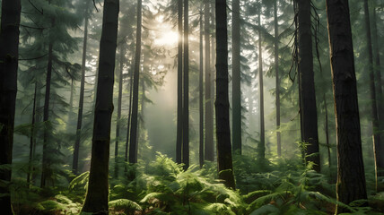 Obraz premium misty morning in the forest