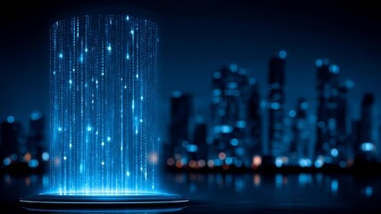 Futuristic data flow rising above blurred cityscape with illustrating technology  progress. - Powered by Adobe